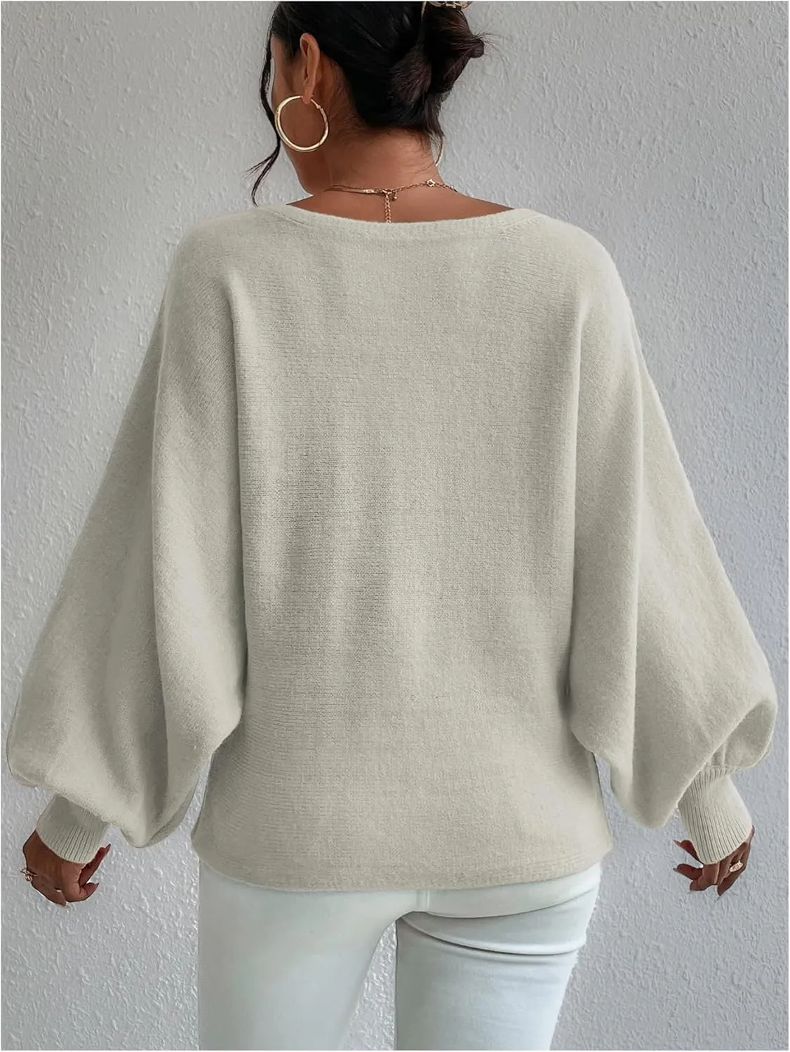 Verdusa Women's Off The Shoulder Sweater Oversized Long Lantern Sleeve Pullovers Trendy Knit Tops