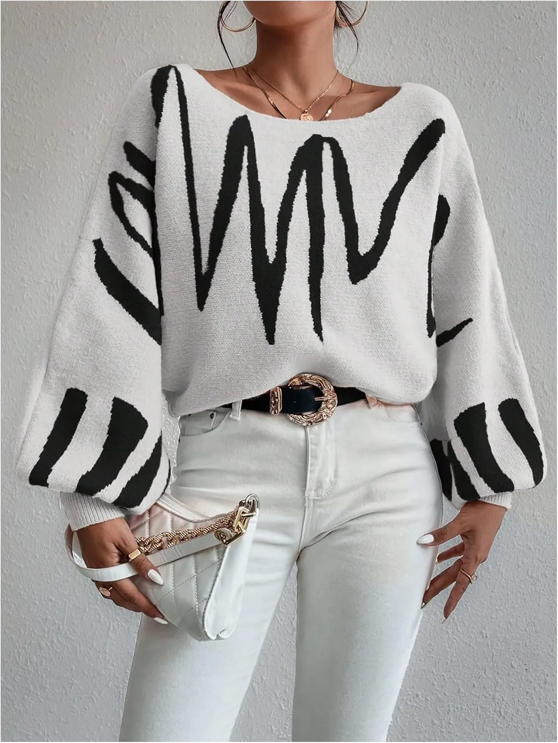 Verdusa Women's Off The Shoulder Sweater Oversized Long Lantern Sleeve Pullovers Trendy Knit Tops