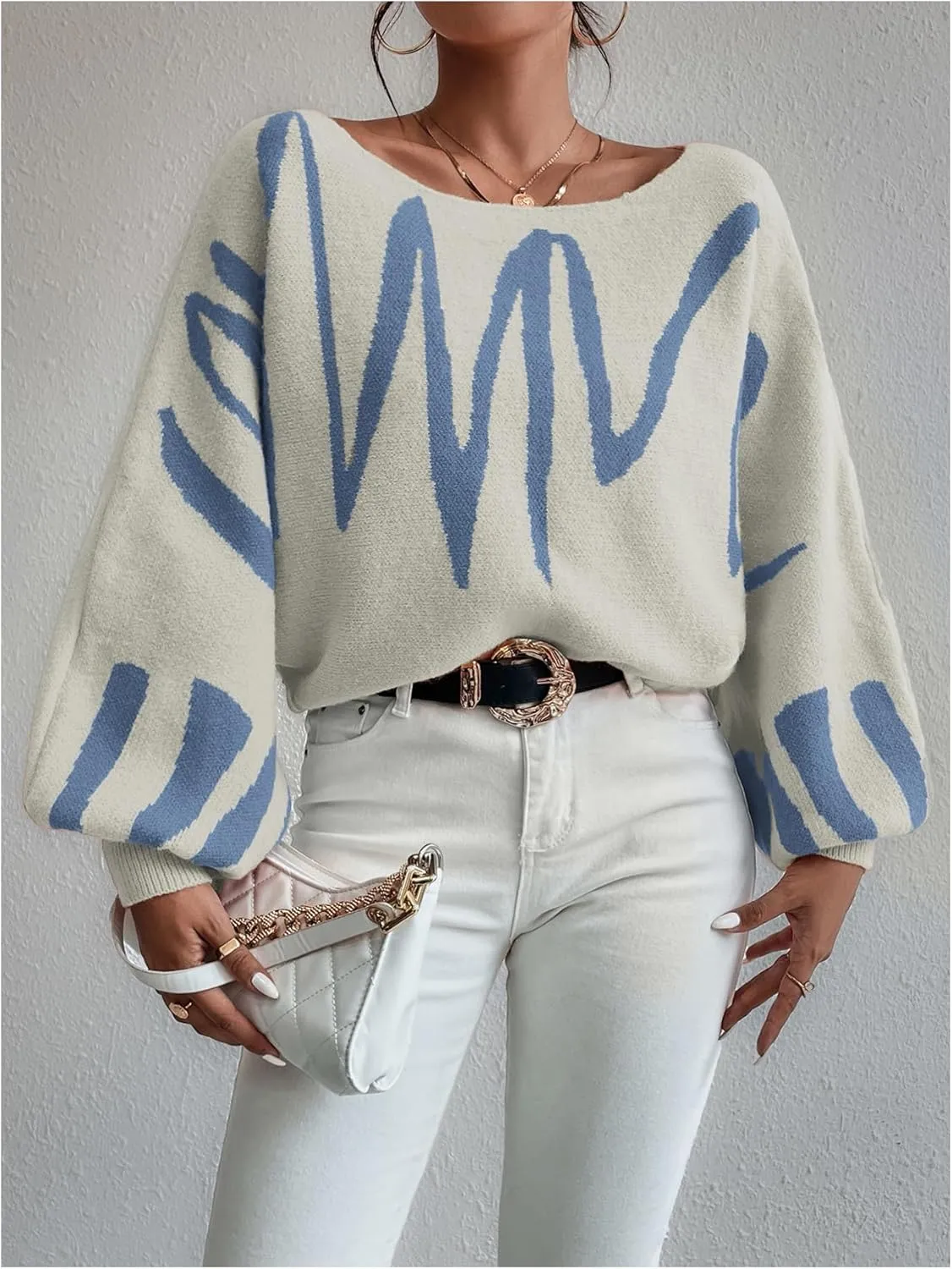 Verdusa Women's Off The Shoulder Sweater Oversized Long Lantern Sleeve Pullovers Trendy Knit Tops