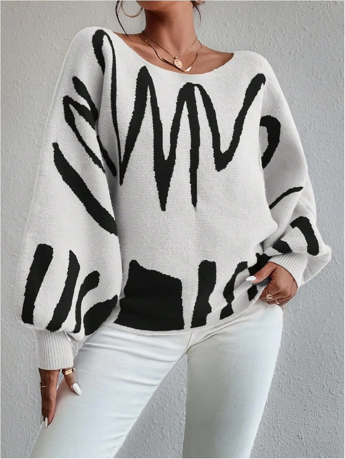 Verdusa Women's Off The Shoulder Sweater Oversized Long Lantern Sleeve Pullovers Trendy Knit Tops