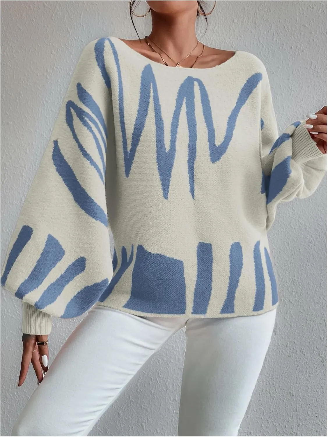 Verdusa Women's Off The Shoulder Sweater Oversized Long Lantern Sleeve Pullovers Trendy Knit Tops