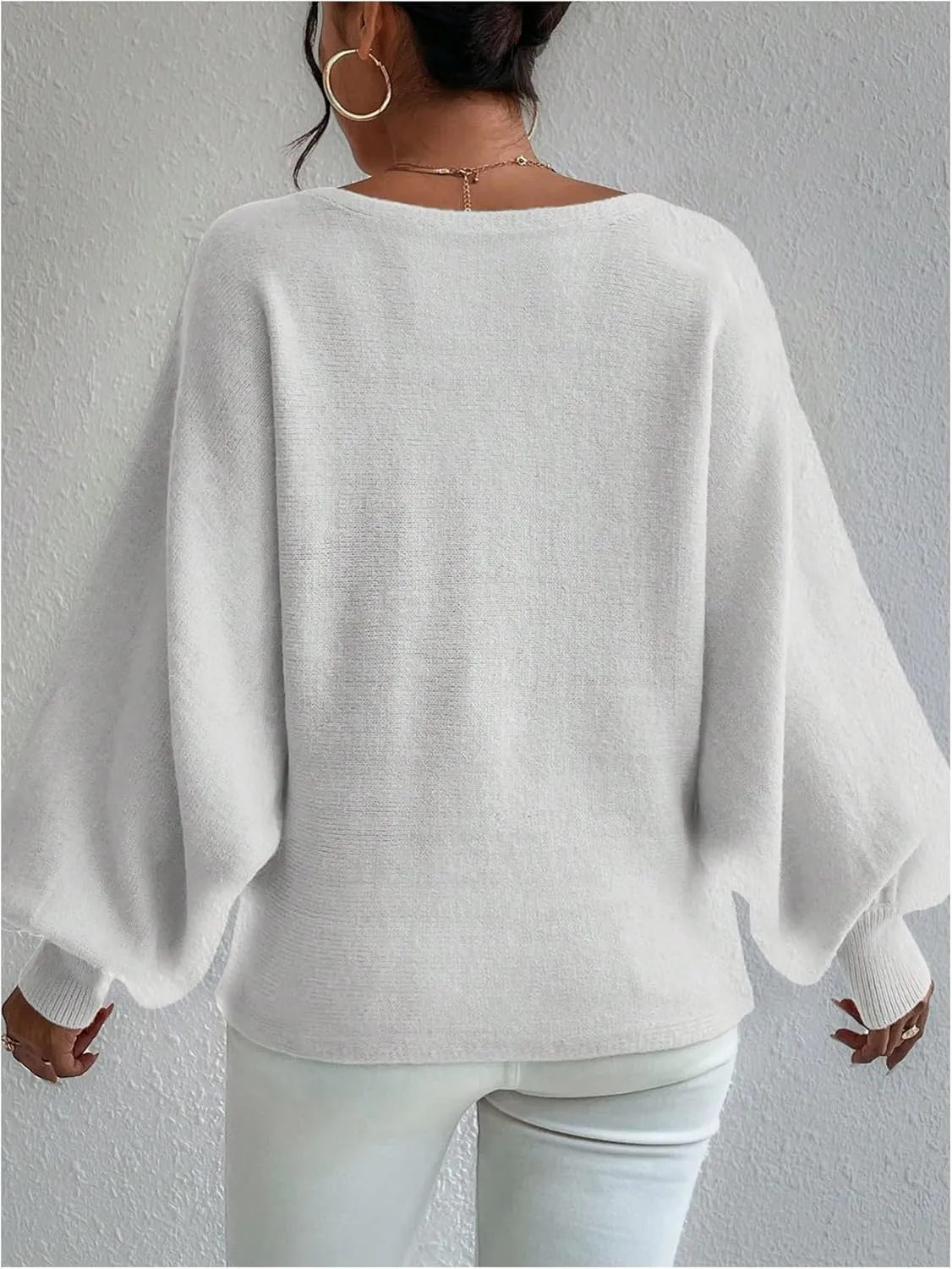Verdusa Women's Off The Shoulder Sweater Oversized Long Lantern Sleeve Pullovers Trendy Knit Tops