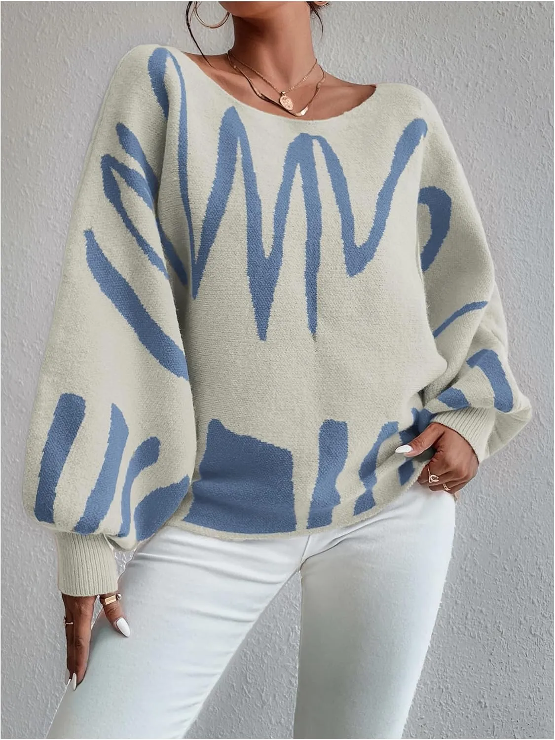 Verdusa Women's Off The Shoulder Sweater Oversized Long Lantern Sleeve Pullovers Trendy Knit Tops