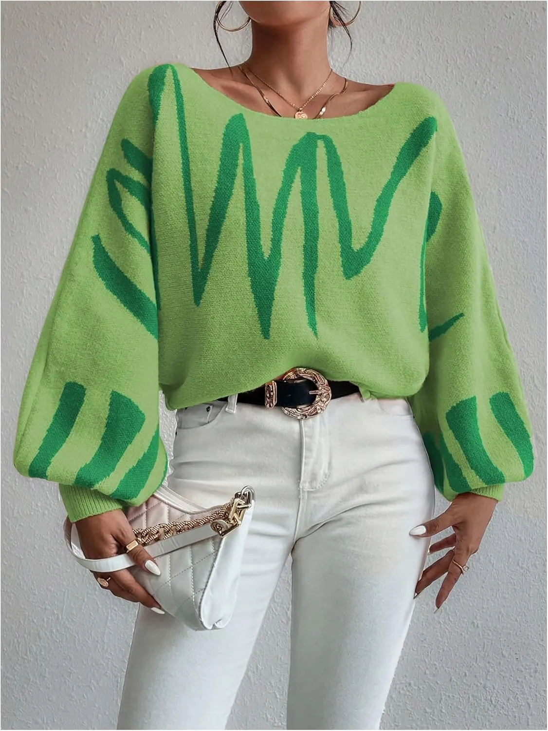 Verdusa Women's Off The Shoulder Sweater Oversized Long Lantern Sleeve Pullovers Trendy Knit Tops