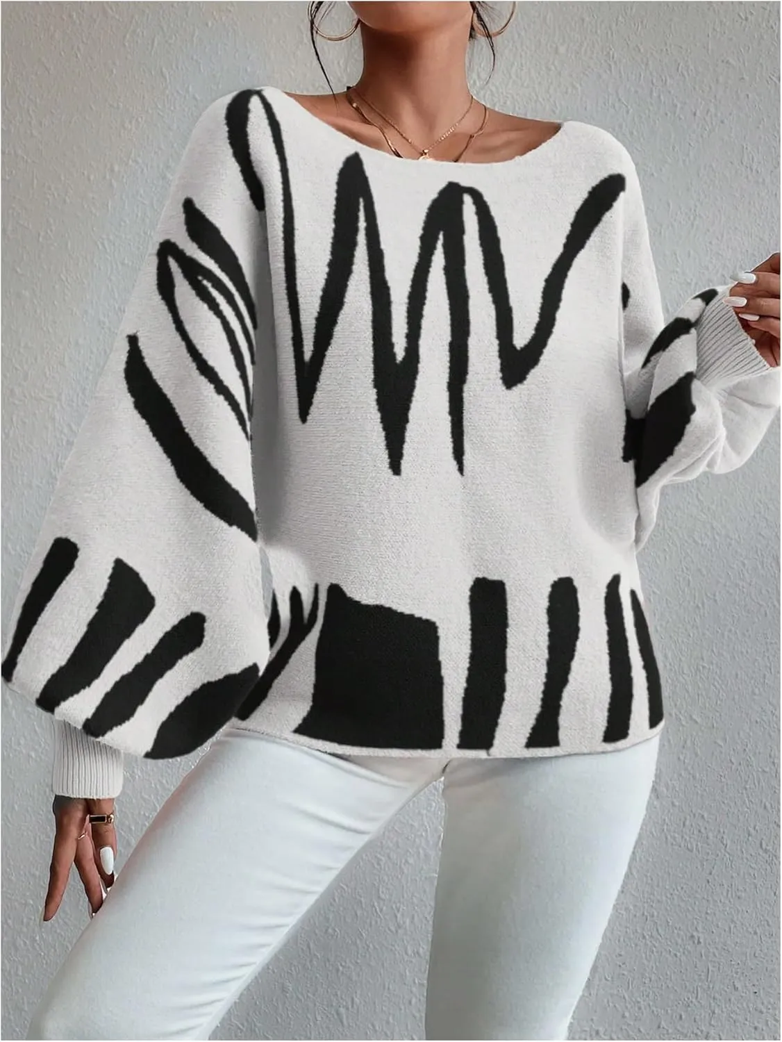 Verdusa Women's Off The Shoulder Sweater Oversized Long Lantern Sleeve Pullovers Trendy Knit Tops