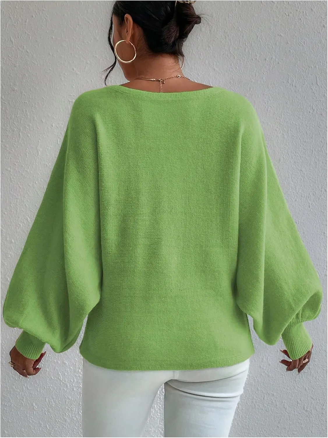 Verdusa Women's Off The Shoulder Sweater Oversized Long Lantern Sleeve Pullovers Trendy Knit Tops