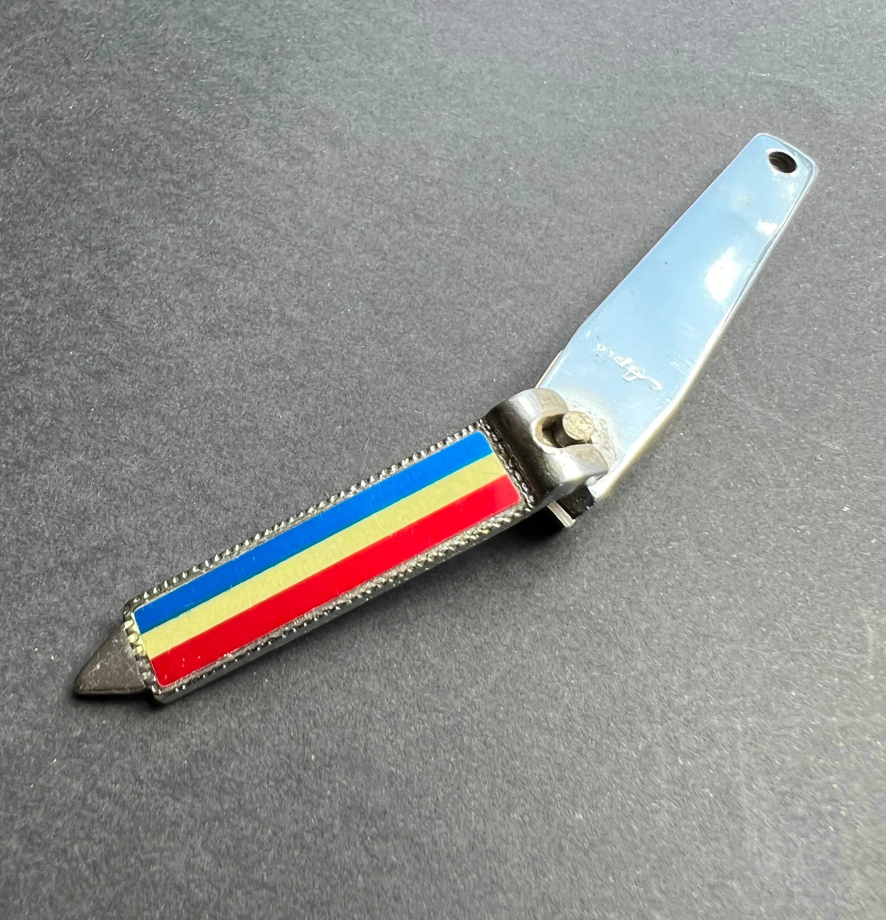 Vintage Enamel Red, White and Blue Nail Clippers and File Key Ring
