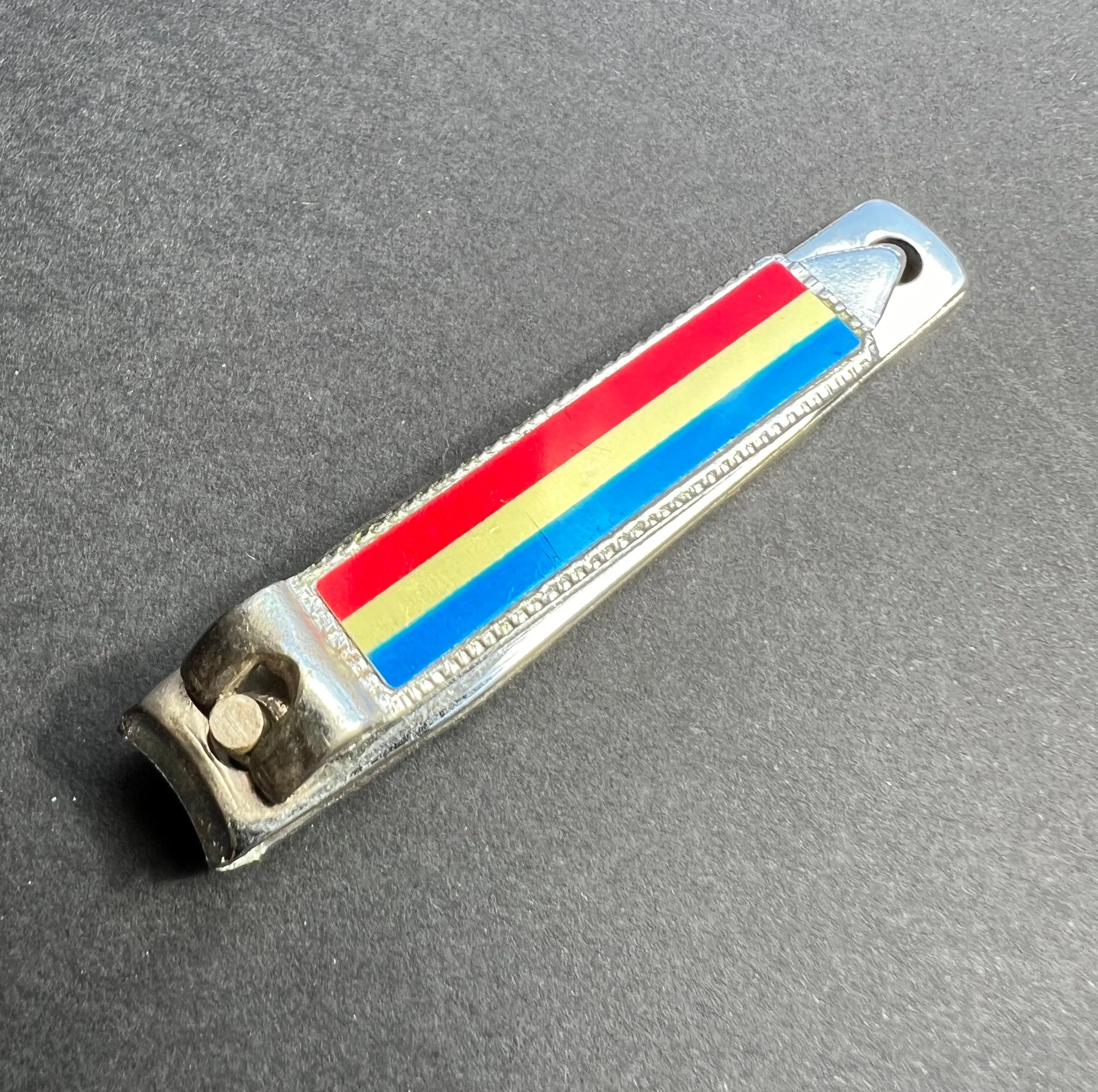 Vintage Enamel Red, White and Blue Nail Clippers and File Key Ring
