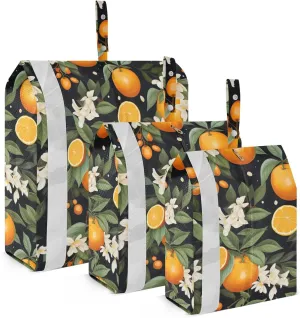 Vintage Oranges Flowers Black Packing Cubes for Travel 3 Set Compression Bag Luggage Organizer Bags for Travel Accessories