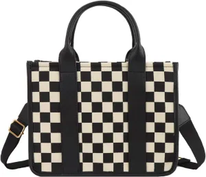 Vintage Women Leather Plaid Pattern Handbags Shoulder Satchel Tote Bags Casual Travel Work Bag Top Handle Crossbody Bags