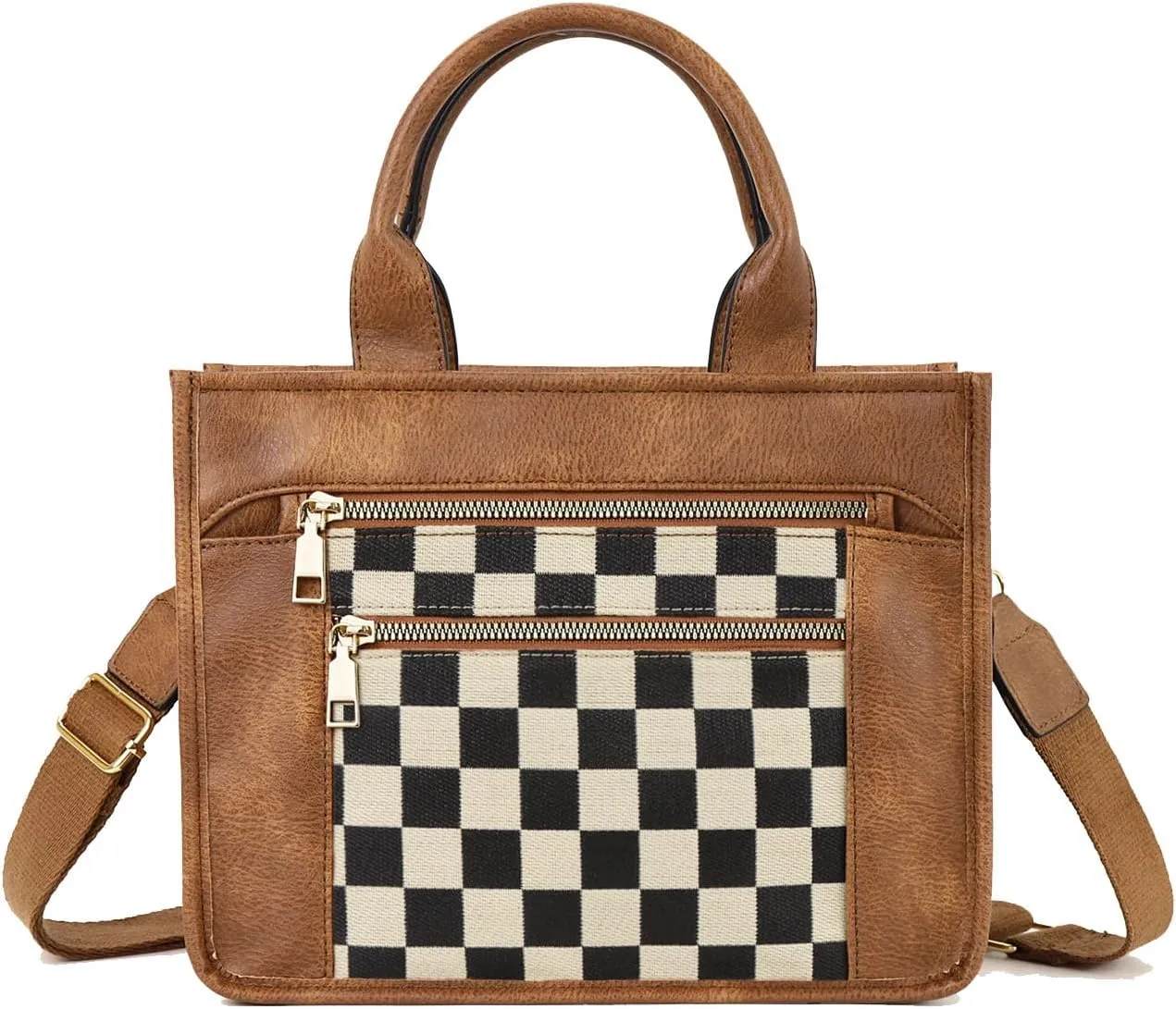 Vintage Women Leather Plaid Pattern Handbags Shoulder Satchel Tote Bags Casual Travel Work Bag Top Handle Crossbody Bags