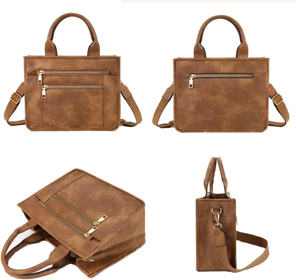 Vintage Women Leather Plaid Pattern Handbags Shoulder Satchel Tote Bags Casual Travel Work Bag Top Handle Crossbody Bags