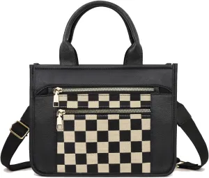 Vintage Women Leather Plaid Pattern Handbags Shoulder Satchel Tote Bags Casual Travel Work Bag Top Handle Crossbody Bags