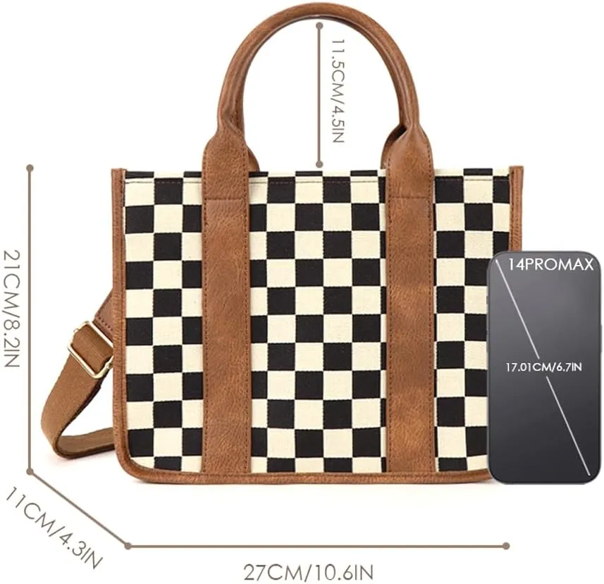 Vintage Women Leather Plaid Pattern Handbags Shoulder Satchel Tote Bags Casual Travel Work Bag Top Handle Crossbody Bags