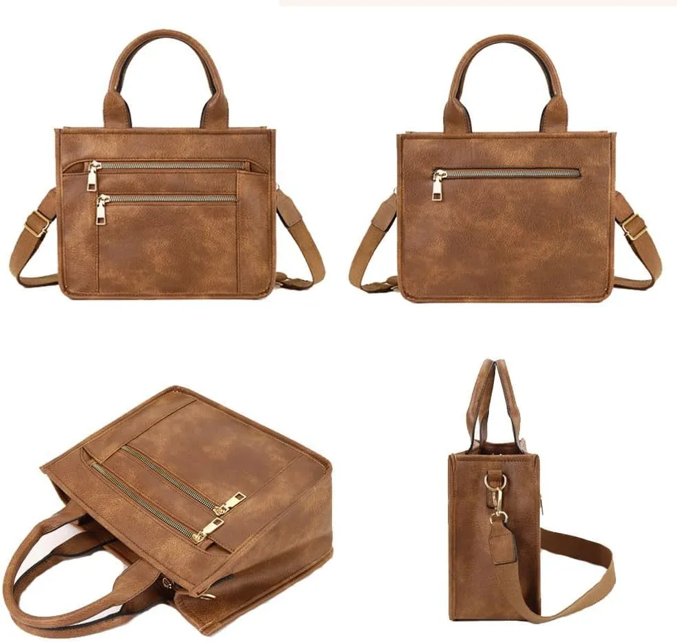 Vintage Women Leather Plaid Pattern Handbags Shoulder Satchel Tote Bags Casual Travel Work Bag Top Handle Crossbody Bags