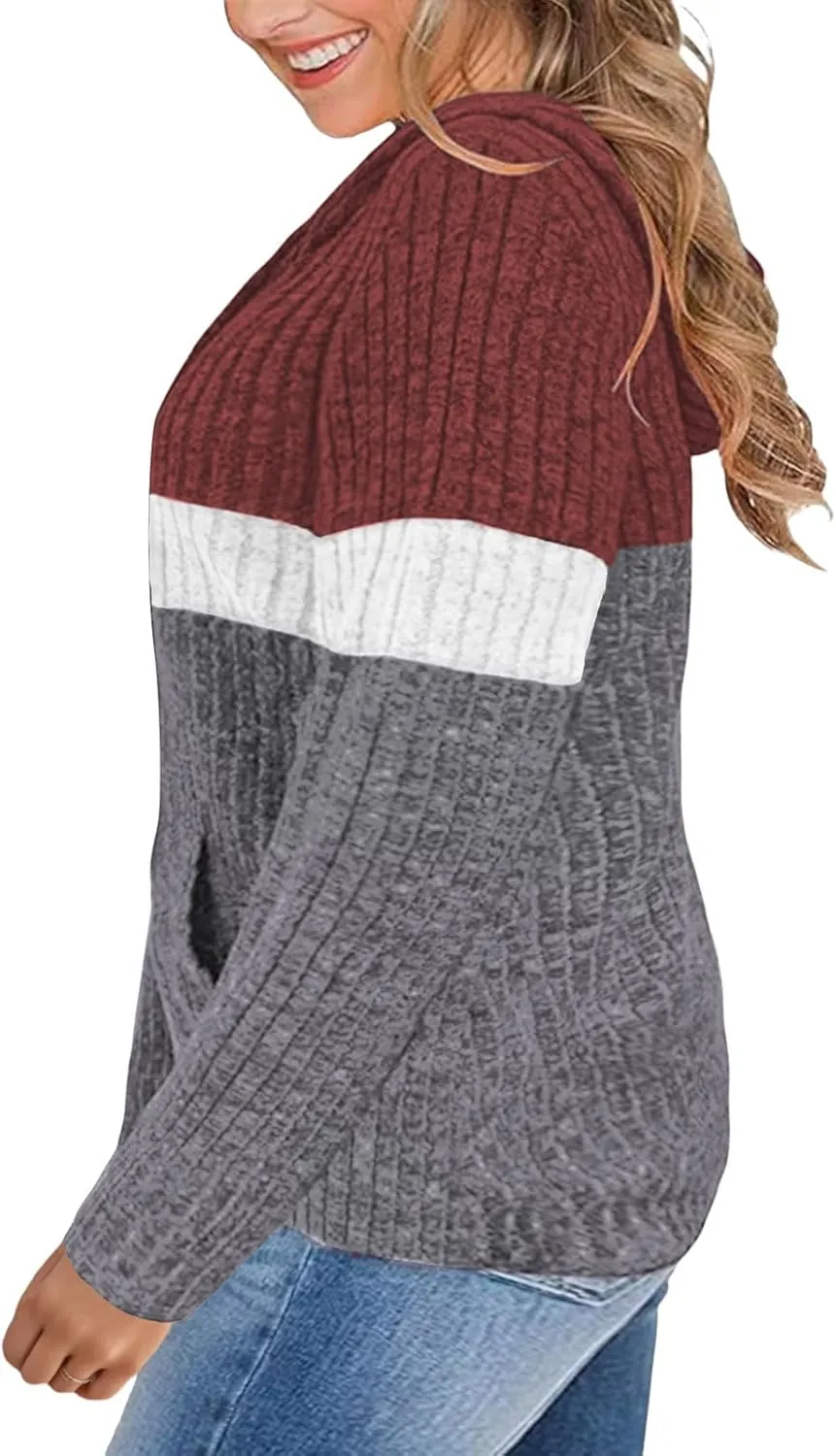 VISLILY Plus-Size-Hoodies for Women Casual Color Block Sweaters Long Sleeve Pullover Sweatshirts Cute Loose Tops with Pocket