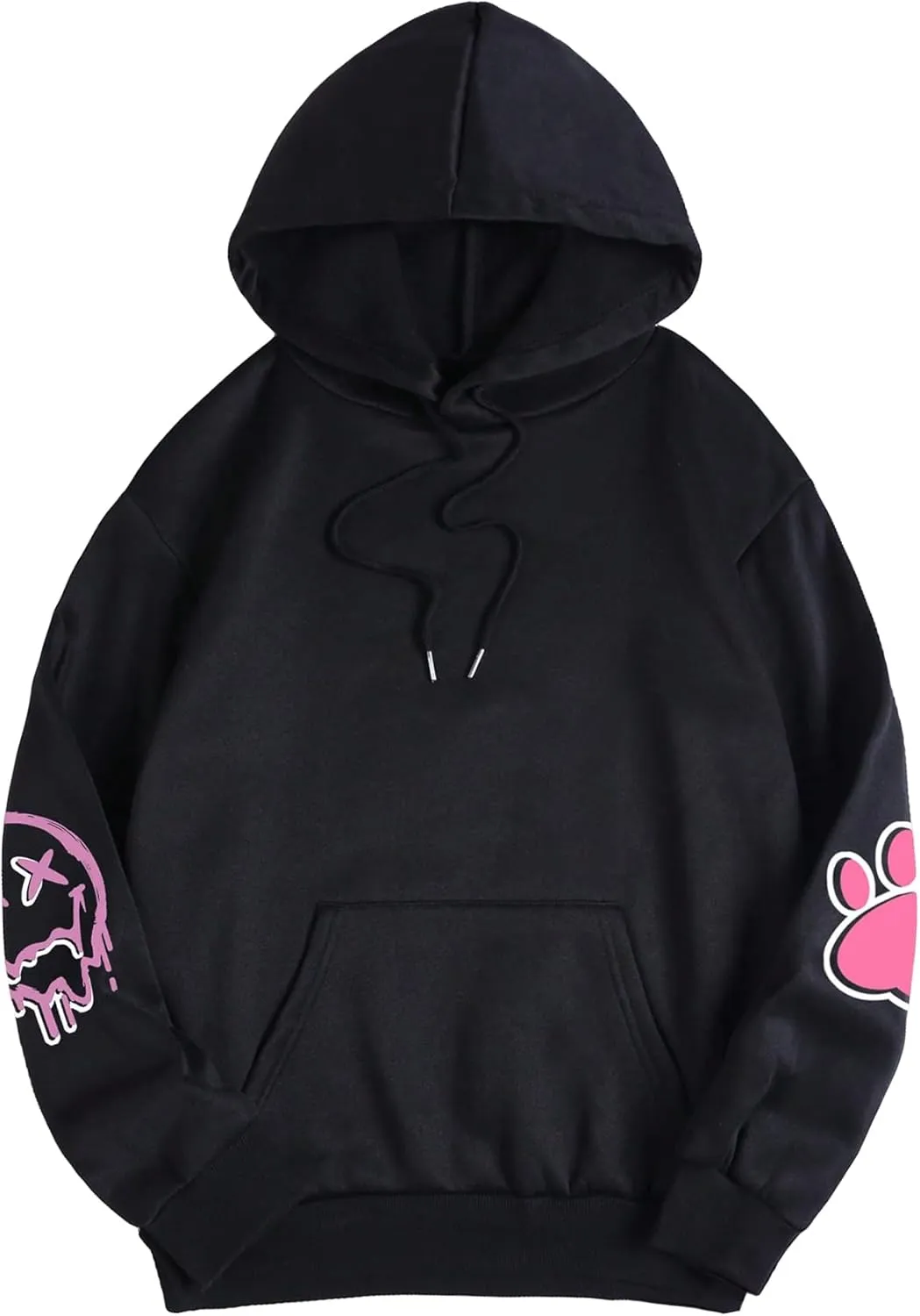 WDIRARA Women's Cute Cartoon Graphic Print Drawstring Hoodie Long Sleeve Kangaroo Pocket Pullovers