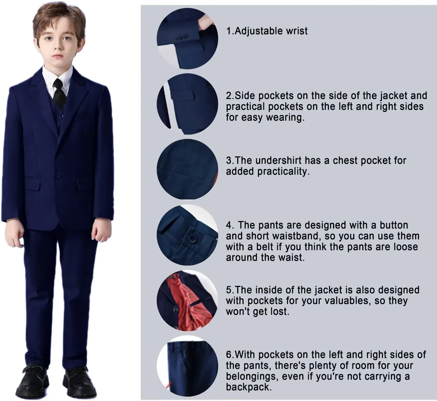 Wehilion Boys Suit Slim Fit Formal Tuxedo Suit Set for Kids Toddler Boys Teen Wedding Ring Bearer Dress Outfits