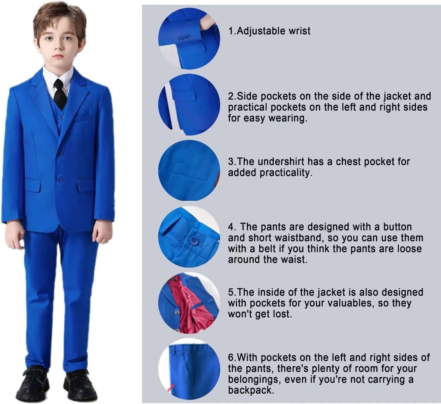 Wehilion Boys Suit Slim Fit Formal Tuxedo Suit Set for Kids Toddler Boys Teen Wedding Ring Bearer Dress Outfits