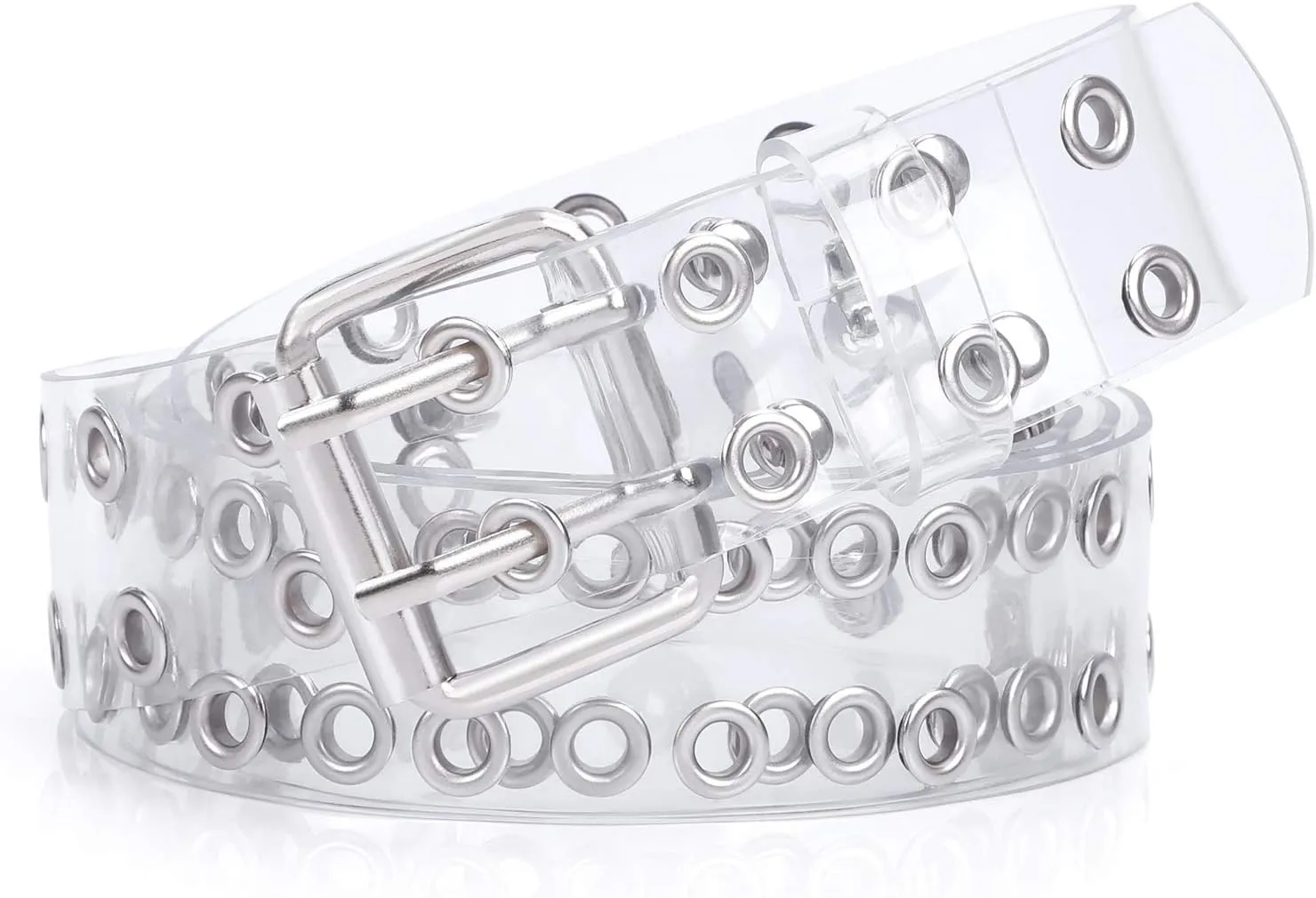WERFORU Clear Double Grommet Belts With Holes for Women Men Teens E Girls Transparent PVC Belt for Jeans Pants