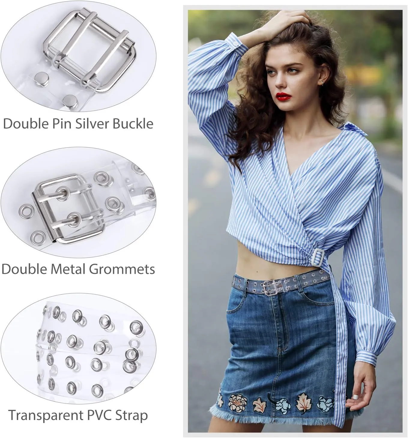 WERFORU Clear Double Grommet Belts With Holes for Women Men Teens E Girls Transparent PVC Belt for Jeans Pants