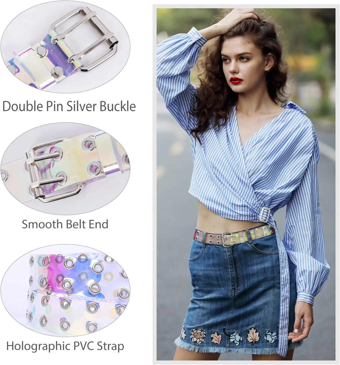 WERFORU Clear Double Grommet Belts With Holes for Women Men Teens E Girls Transparent PVC Belt for Jeans Pants