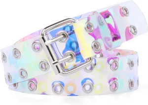 WERFORU Clear Double Grommet Belts With Holes for Women Men Teens E Girls Transparent PVC Belt for Jeans Pants