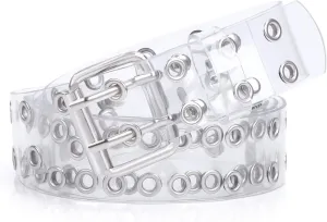 WERFORU Clear Double Grommet Belts With Holes for Women Men Teens E Girls Transparent PVC Belt for Jeans Pants