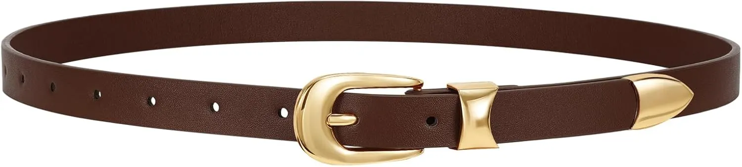 WERFORU Women Belt for Jeans Pants Thin Belts for Women Fashion Skinny Belt Black and Gold 0.71" Width