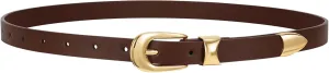 WERFORU Women Belt for Jeans Pants Thin Belts for Women Fashion Skinny Belt Black and Gold 0.71" Width