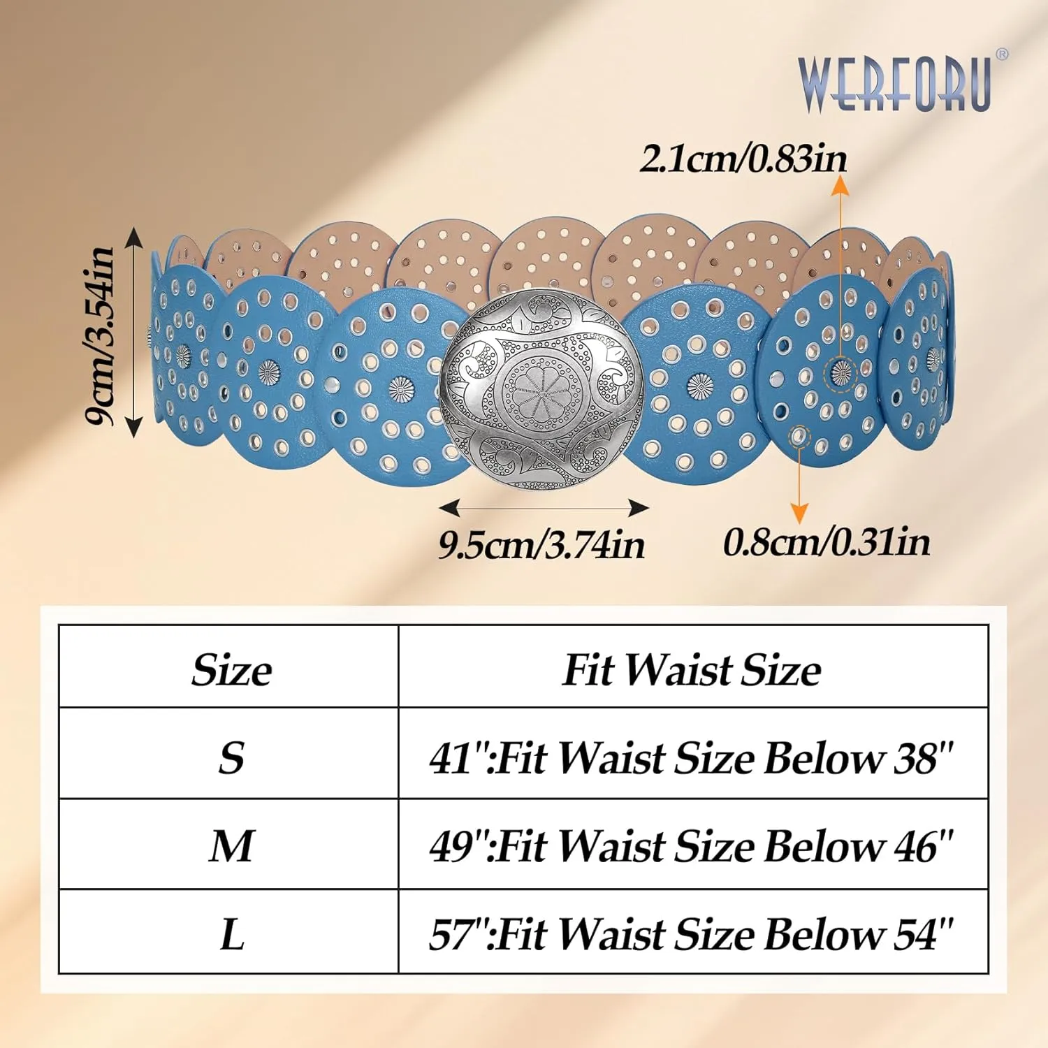 WERFORU Women Vintage Leather Belt Western Disc Waist Belts Ladies Western Belt Boho Belt for Dress Jean-