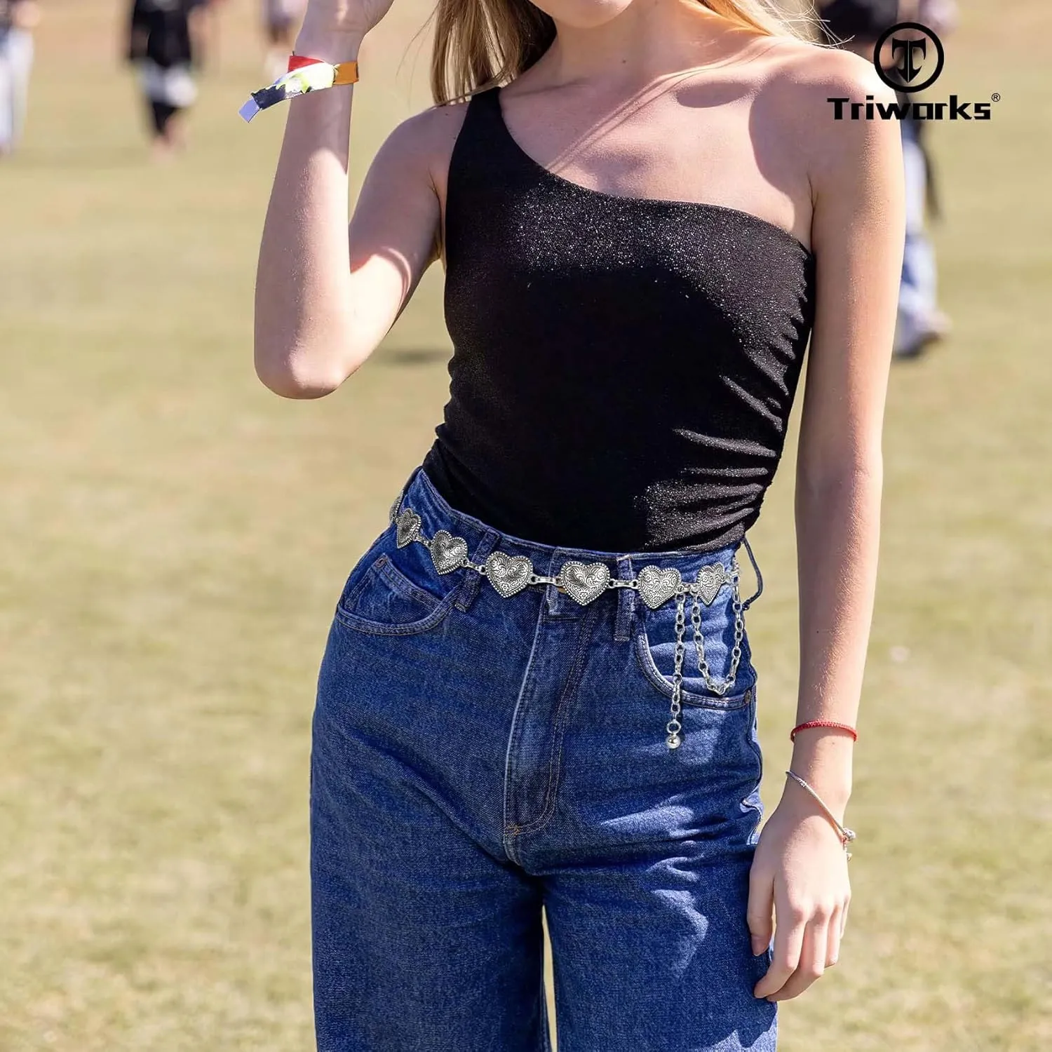 Western Metal Concho Belt for Women Western Cowgirl Chain Belts for Dresses Jeans Country Concert Outfit Belt