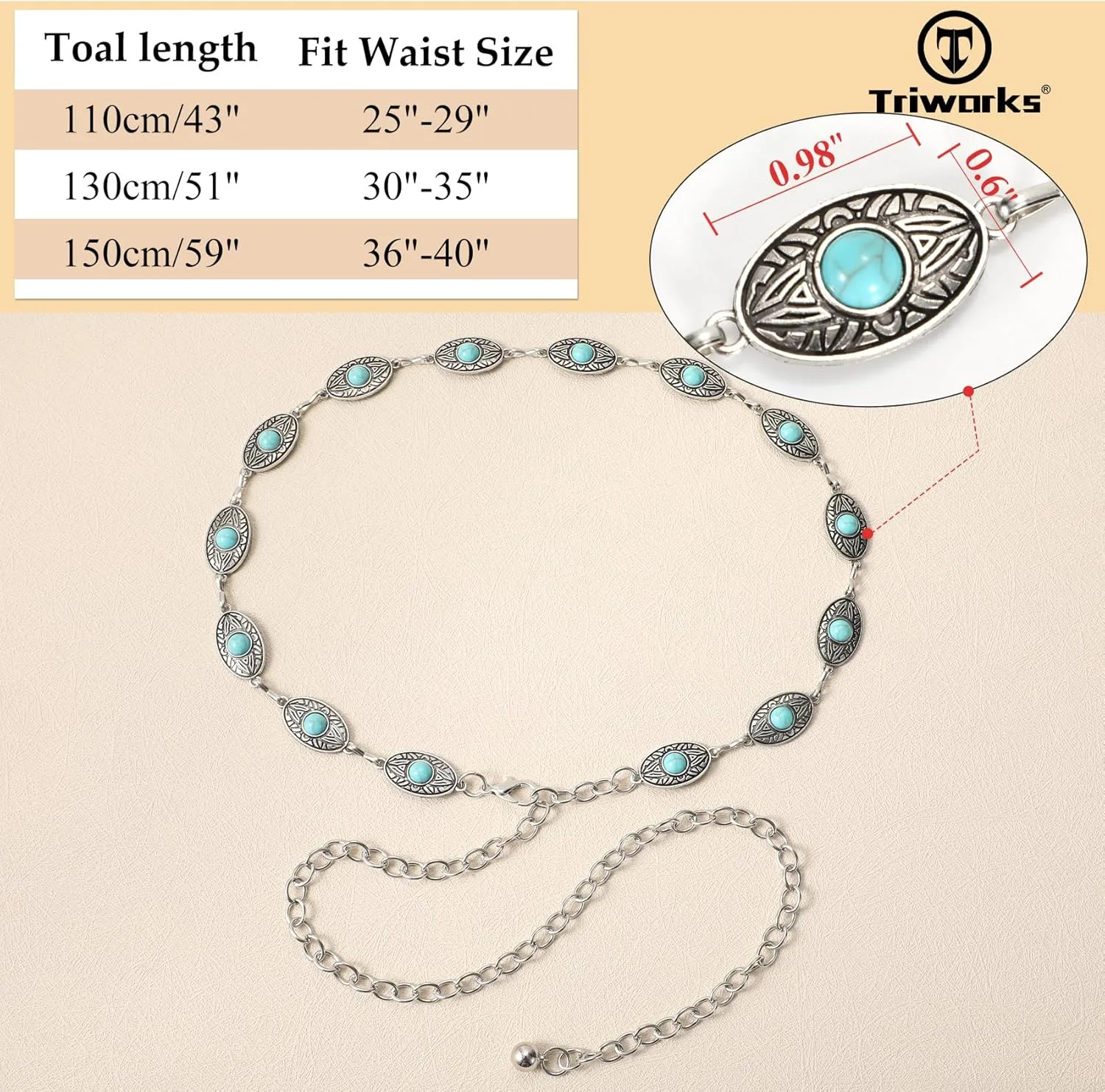 Western Metal Concho Belt for Women Western Cowgirl Chain Belts for Dresses Jeans Country Concert Outfit Belt