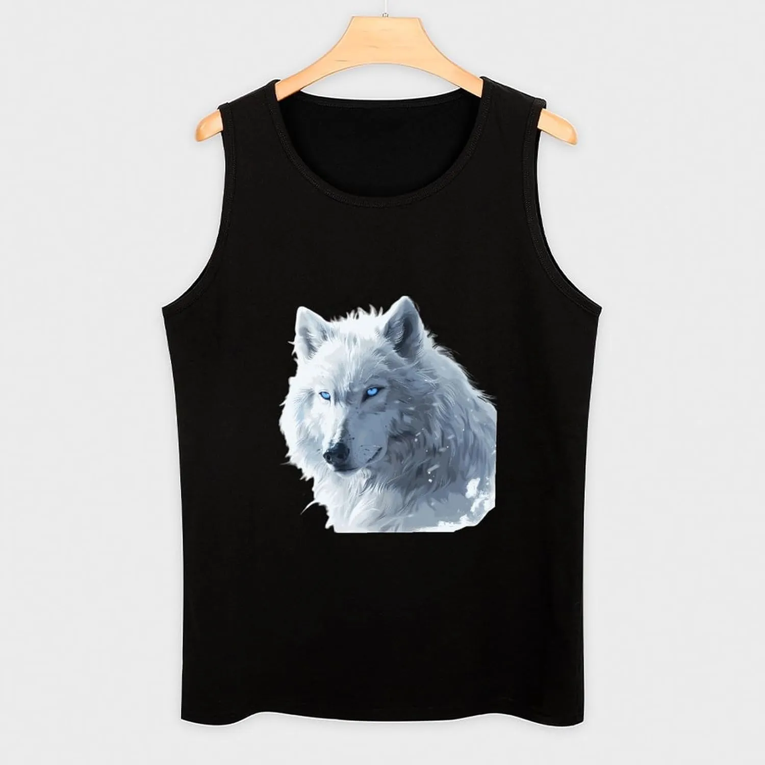White Snows Wolf with Blue Eyes Mens Tank Top Cotton Undershirt Crewneck Sleeveless Shirt for Summer