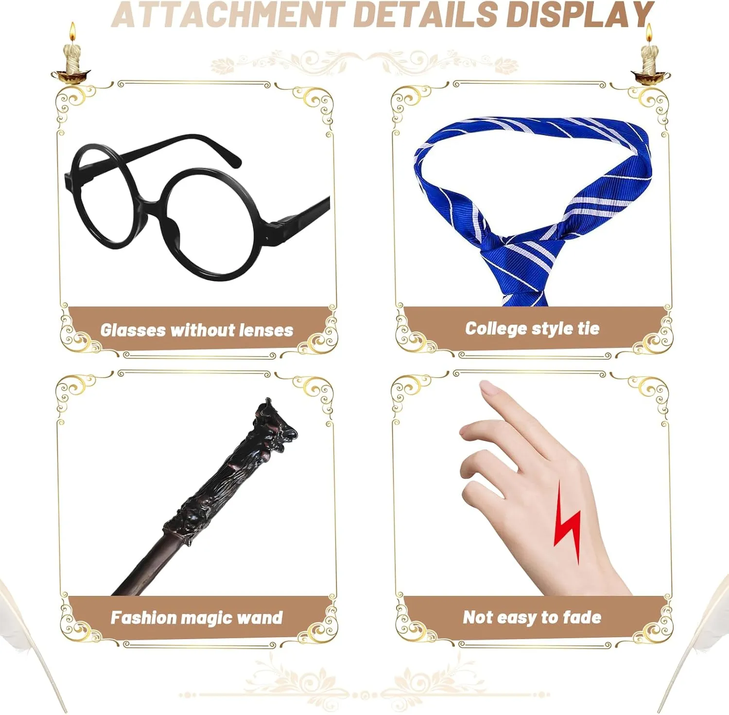 Wizard Costume Accessories Set, Fancy Dress Cosplay Outfit Set with Magic Cloak Robe for World Book Day Halloween