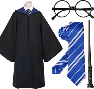Wizard Costume Accessories Set, Fancy Dress Cosplay Outfit Set with Magic Cloak Robe for World Book Day Halloween