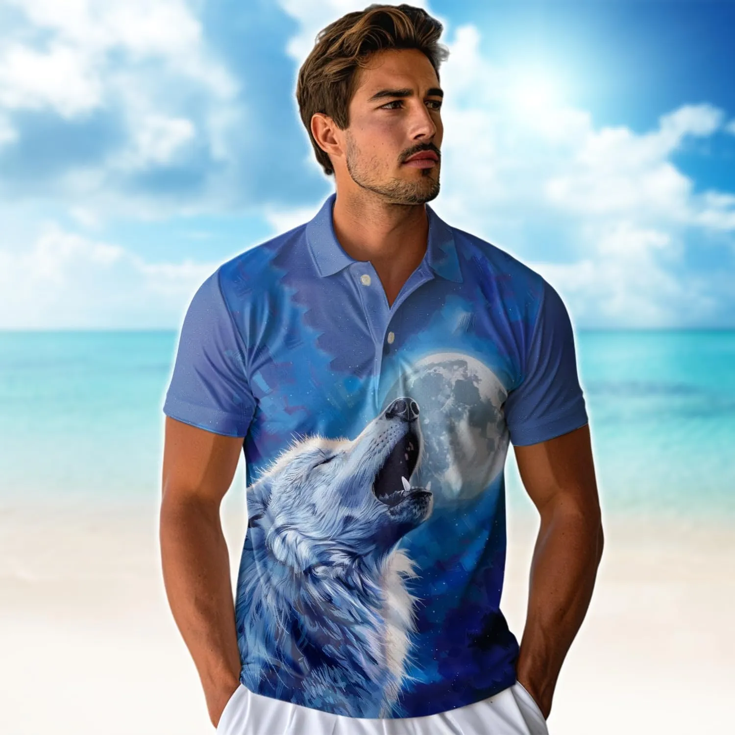 Wolf Moon Polo Shirts for Men- Golf Moisture Wicking Dry Fit Short Sleeve Polo Shirts S32