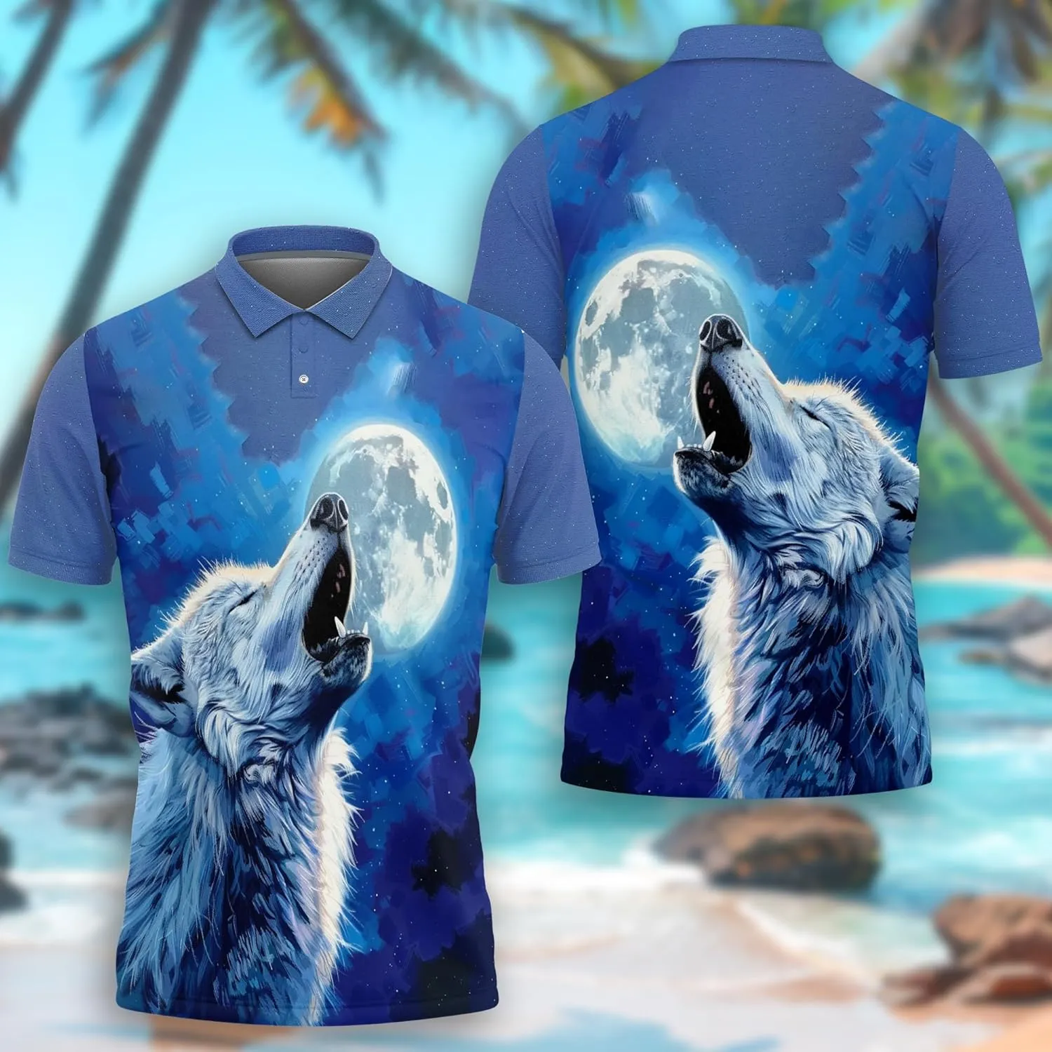 Wolf Moon Polo Shirts for Men- Golf Moisture Wicking Dry Fit Short Sleeve Polo Shirts S32