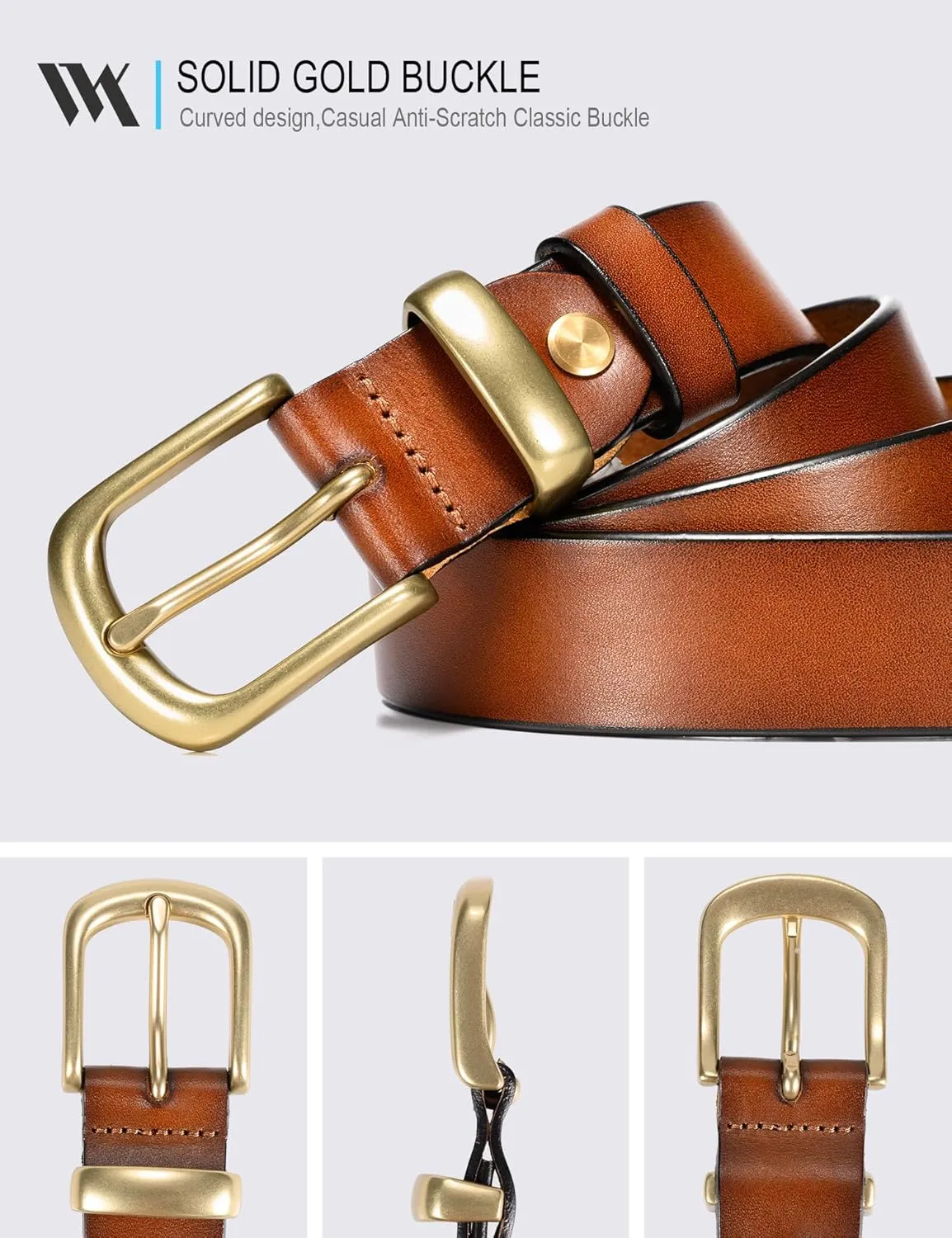 WOLFANT Womens Belts for Jeans,1.1" Fashion Ladies Belt with Gold Buckle,100% Italian Full Grain Real Solid Leather