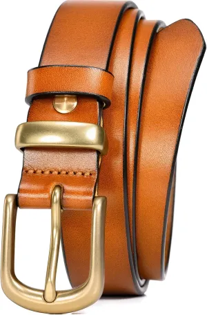 WOLFANT Womens Belts for Jeans,1.1" Fashion Ladies Belt with Gold Buckle,100% Italian Full Grain Real Solid Leather