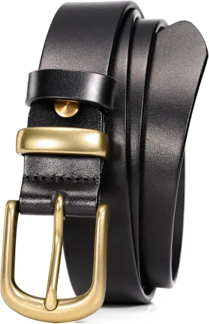 WOLFANT Womens Belts for Jeans,1.1" Fashion Ladies Belt with Gold Buckle,100% Italian Full Grain Real Solid Leather
