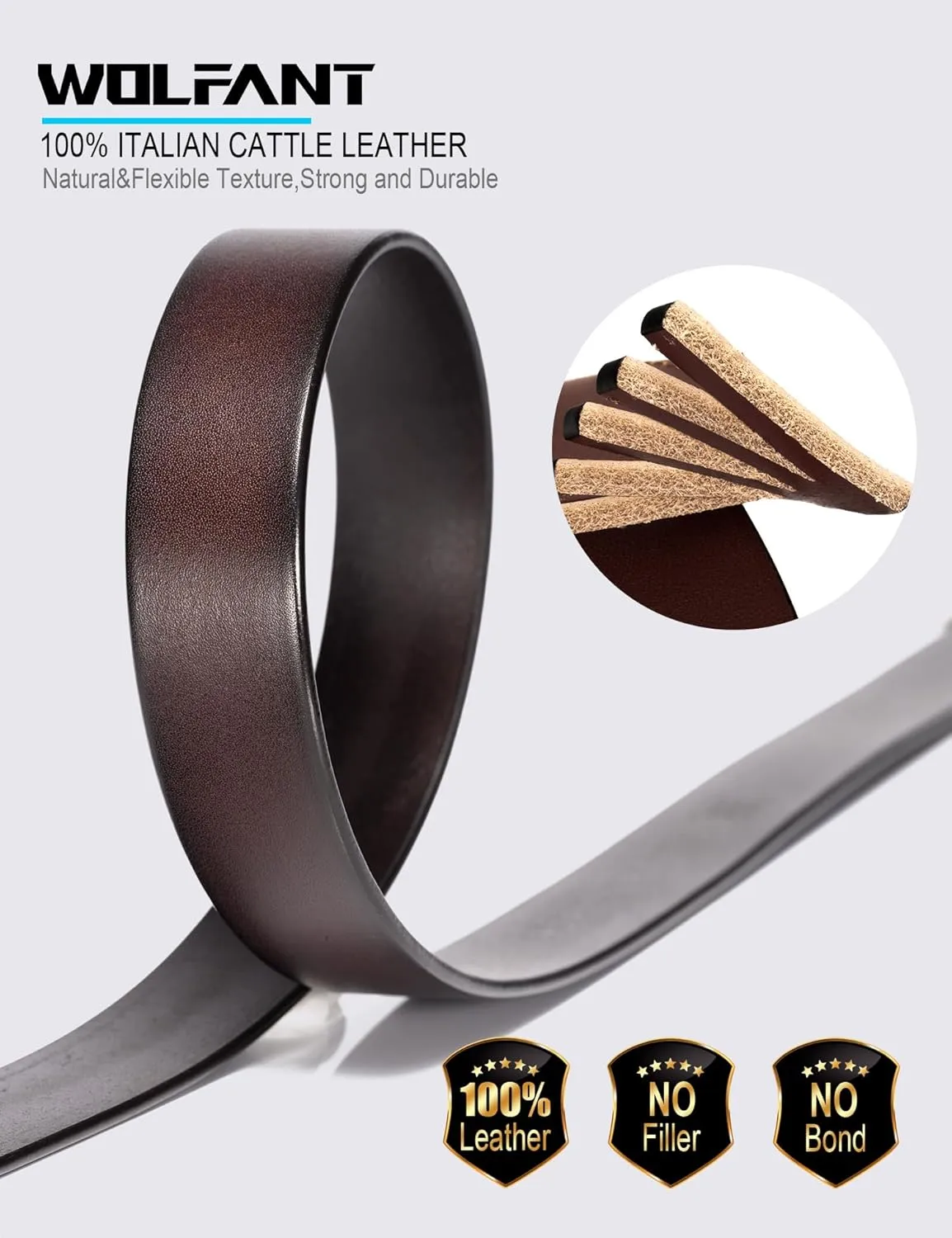 WOLFANT Womens Belts for Jeans,1.1" Fashion Ladies Belt with Gold Buckle,100% Italian Full Grain Real Solid Leather