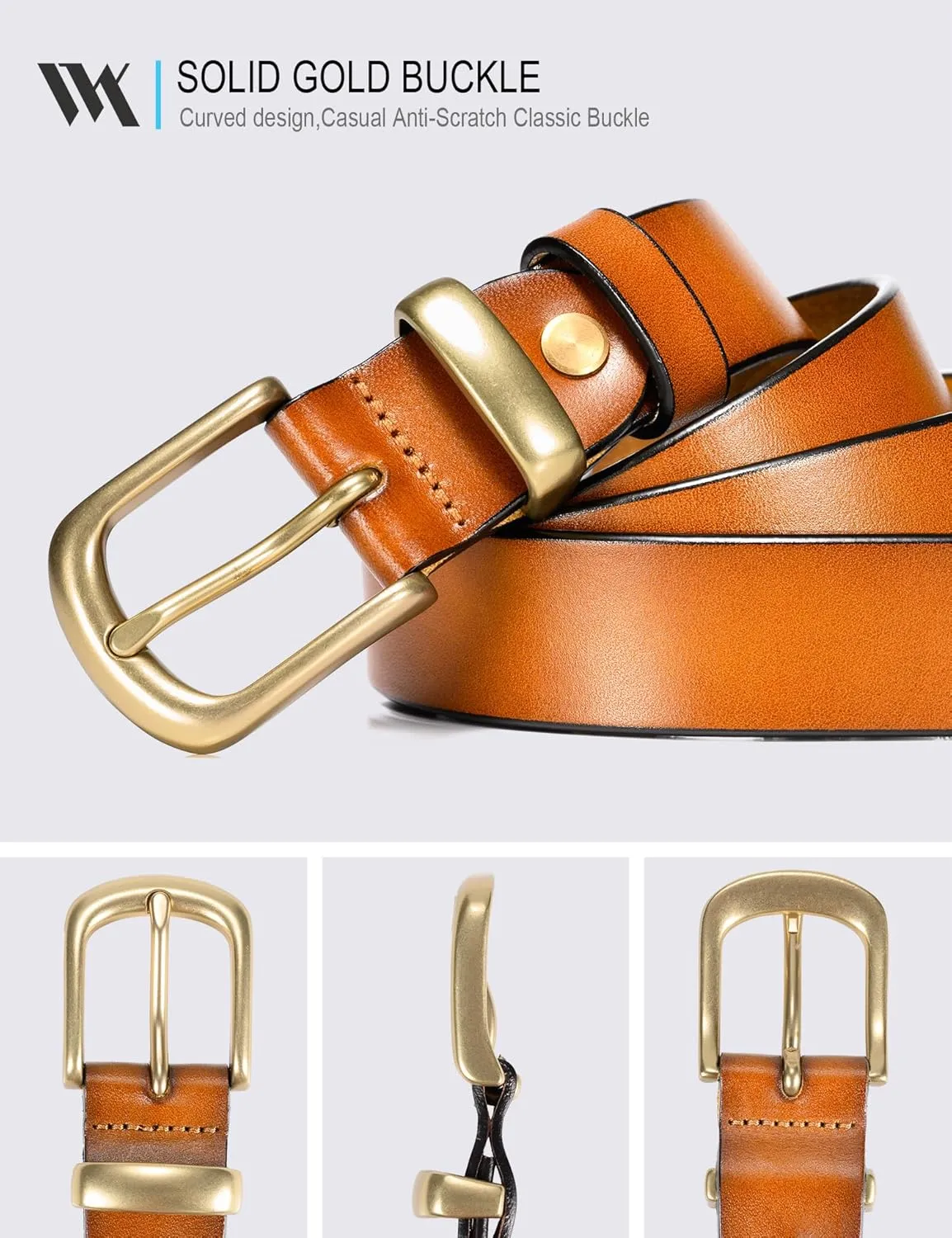WOLFANT Womens Belts for Jeans,1.1" Fashion Ladies Belt with Gold Buckle,100% Italian Full Grain Real Solid Leather