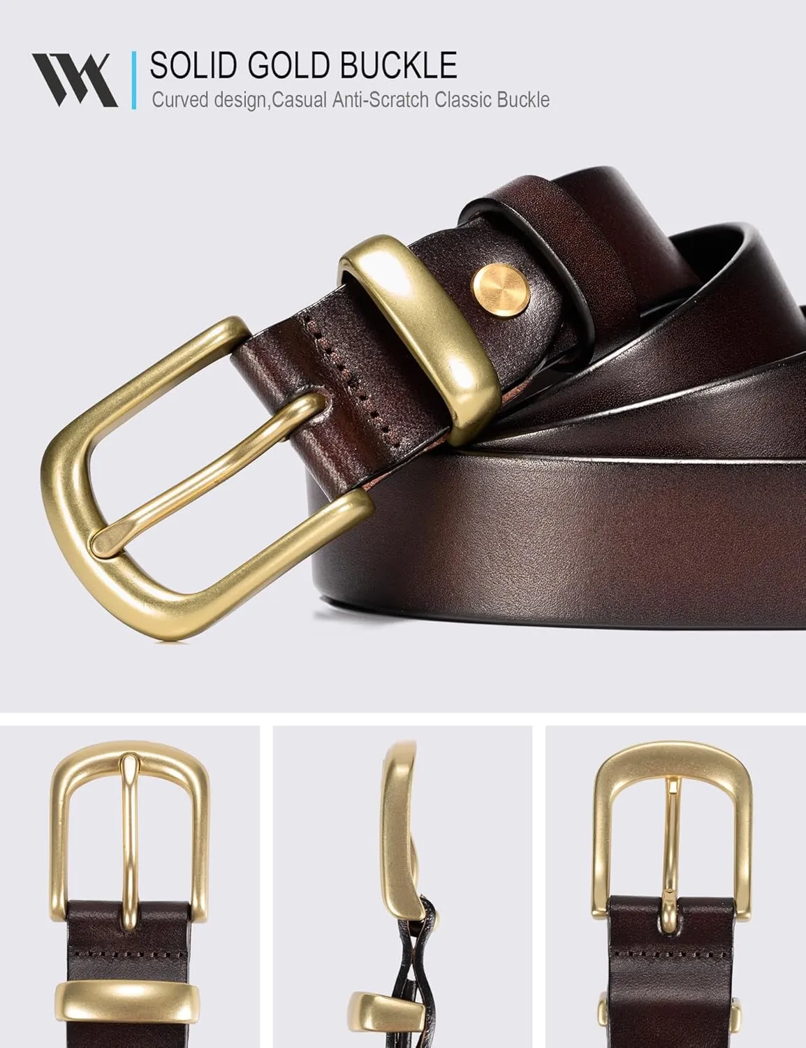 WOLFANT Womens Belts for Jeans,1.1" Fashion Ladies Belt with Gold Buckle,100% Italian Full Grain Real Solid Leather