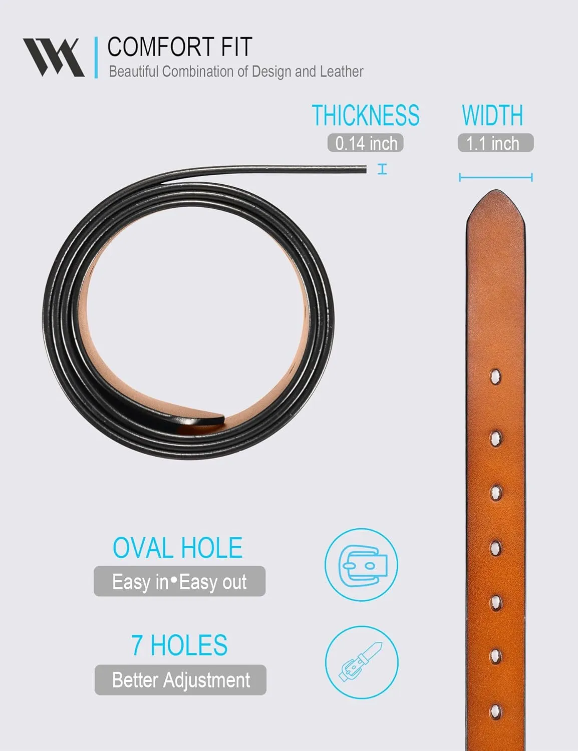 WOLFANT Womens Belts for Jeans,1.1" Fashion Ladies Belt with Gold Buckle,100% Italian Full Grain Real Solid Leather