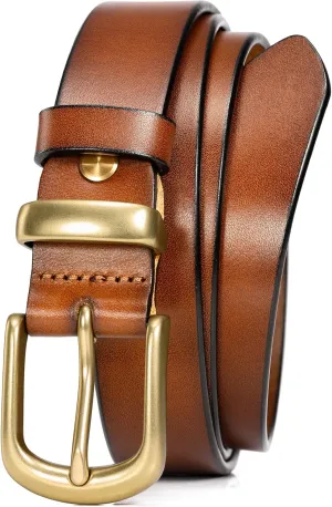 WOLFANT Womens Belts for Jeans,1.1" Fashion Ladies Belt with Gold Buckle,100% Italian Full Grain Real Solid Leather