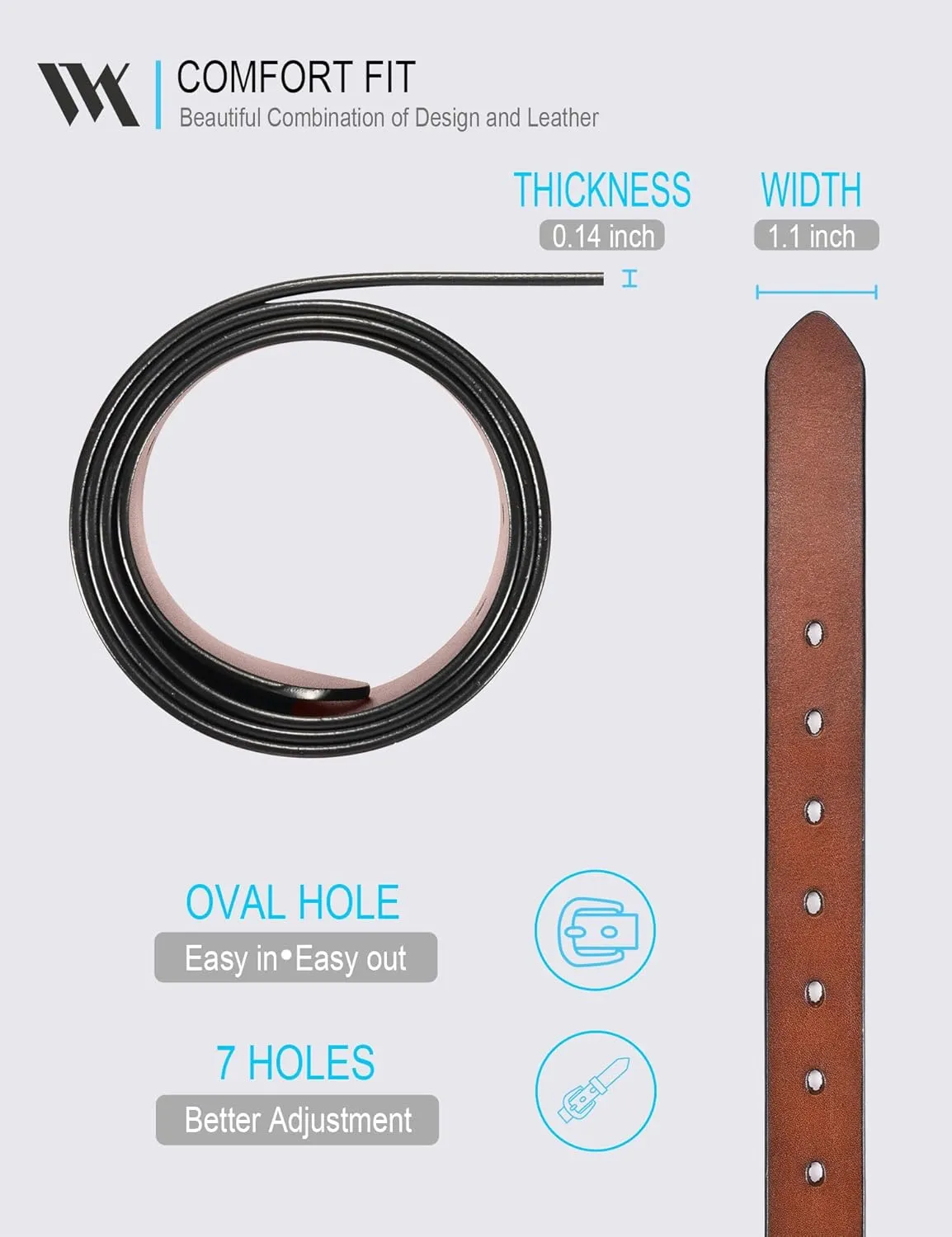 WOLFANT Womens Belts for Jeans,1.1" Fashion Ladies Belt with Gold Buckle,100% Italian Full Grain Real Solid Leather