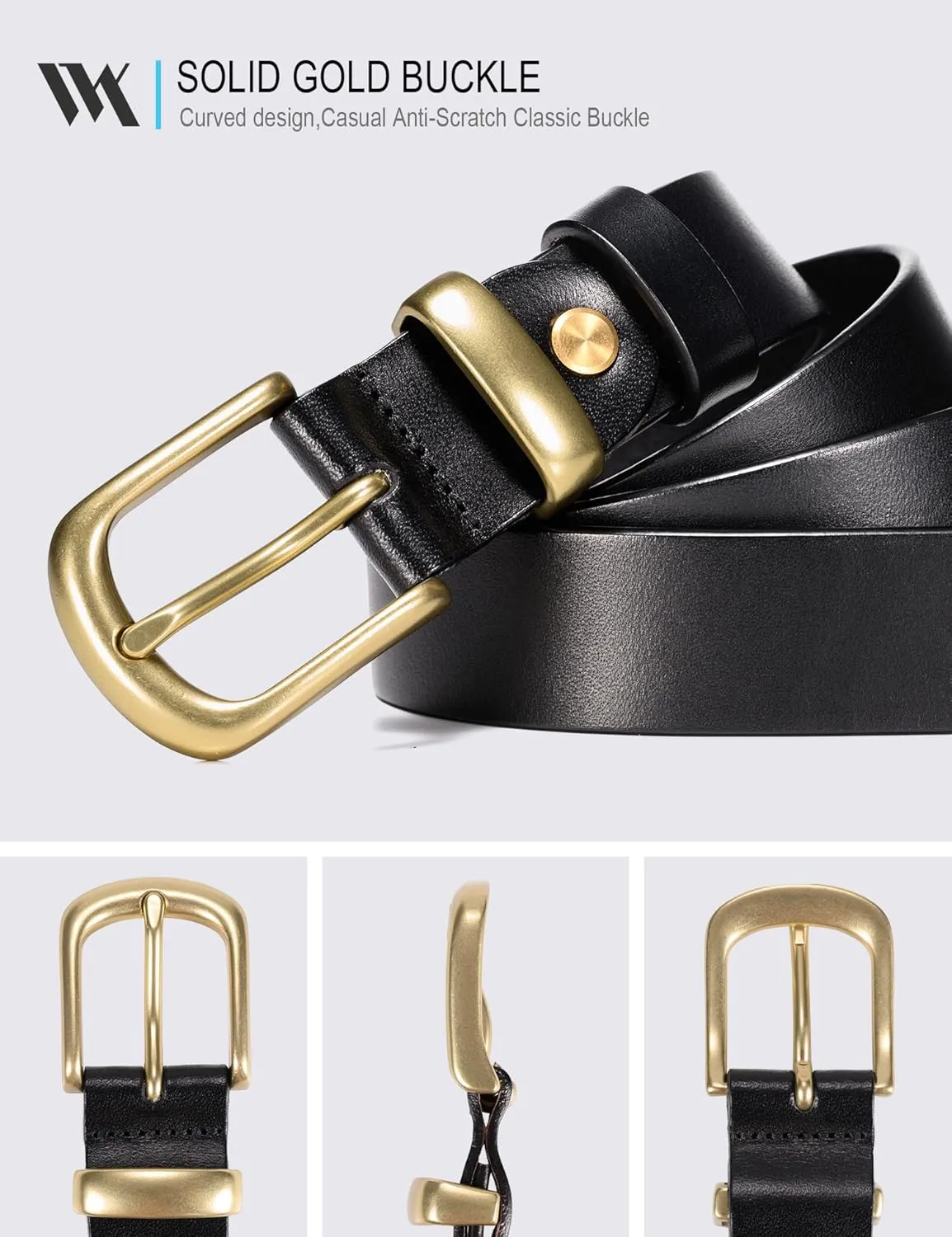 WOLFANT Womens Belts for Jeans,1.1" Fashion Ladies Belt with Gold Buckle,100% Italian Full Grain Real Solid Leather