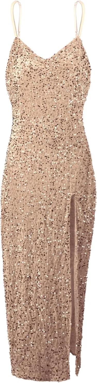 Women Cocktail Long Sequin Formal Evening Gowns Adjustable Spaghetti Strap Prom Dresses Sparkle Mermaid Night Outfits