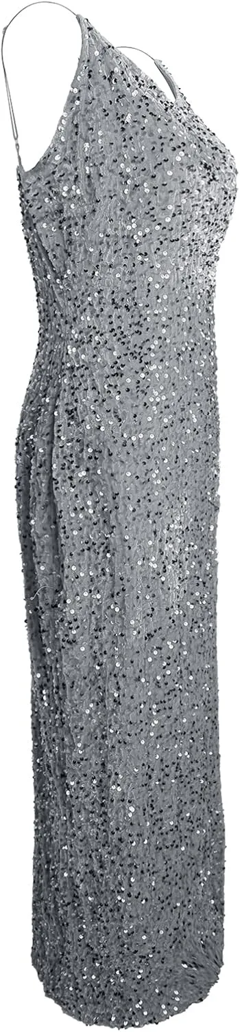 Women Cocktail Long Sequin Formal Evening Gowns Adjustable Spaghetti Strap Prom Dresses Sparkle Mermaid Night Outfits